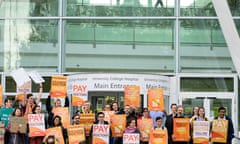 Junior doctors, consultants and supporters gathered outside University College hospital in London during a joint BMA strike over pay 20 September