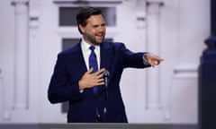 JD Vance on stage for his first major speech as Republican vice-presidential candidate.