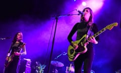 Warpaint Perform At The Brighton Dome<br>BRIGHTON, ENGLAND - MARCH 29:  Theresa Wayman (L) and Emily Kokal of Warpaint perform at Brighton Dome on March 29, 2017 in Brighton, England.  (Photo by Tabatha Fireman/Redferns)