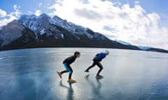 Speed skaters on a frozen Canadian lake