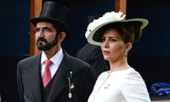 Sheikh Mohammed bin Rashid al-Maktoum and Princess Haya attending Derby Day at Epsom Downs Racecourse in 2016.