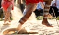 The Muggera dancers perform during the WugulOra morning ceremony at Barangaroo Reserve on Friday