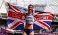 Olivia Breen celebrates after winning gold in the long jump at the World Para Athletics Championships.