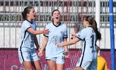 Chelsea’s Maren Mjelde celebrates scoring from the penalty spot.