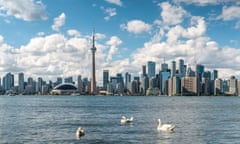 The Toronto skyline and Lake Ontario during summer.