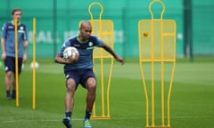 Wolfsburg’s Naldo runs during training before the tie with Real Madrid.