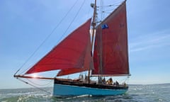 Traditional sailing boat, Golden Vanity, in the Solent, UK.