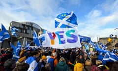 FILES-BRITAIN-SCOTLAND-EU-BREXIT-POLITICS-INDEPENDENCE-POLL<br>(FILES) In this file photo taken on February 1, 2020 Activists attend an anti-Conservative government, pro-Scottish independence, and anti-Brexit demonstration outside Holyrood, the seat of the Scottish Parliament in Edinburgh on February 1, 2020. - Support for Scottish independence from the United Kingdom has risen to a record high of 58 percent, according to an Ipsos Mori poll released on on October 15. (Photo by Andy BUCHANAN / AFP) (Photo by ANDY BUCHANAN/AFP via Getty Images)