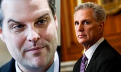 a side-by-side image of Matt Gaetz and Kevin McCarthy