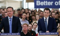 David Cameron (left) and George Osborne make a speech during the Brexit referendum in 2016.