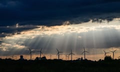 Wind turbines at the Garzweiler lignite open cast mine operated by German energy giant RWE near Lützerath, Germany. 