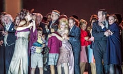 Sally Matthews and Iestyn Davies, centre, in The Exterminating Angel at the Royal Opera House.