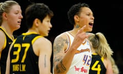 Phoenix Mercury center Brittney Griner yells to a team-mate during a preseason game against the LA Sparks on Friday.