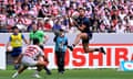 England’s fourth try in Tokyo came when Henry Slade soared to catch a crossfield kick from Marcus Smith .