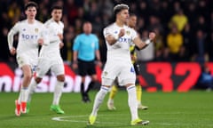 Mateo Joseph celebrates scoring an equaliser for Leeds after coming off the bench at Watford