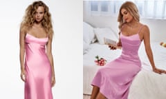 Zara’s pink satin dress, left and Shein’s pink satin dress, right.