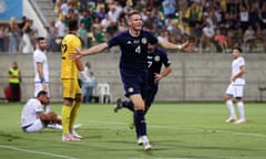 Scott McTominay celebrates after scoring Scotland's first goal during the Euro 2024 qualifier against Cyprus.