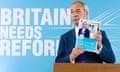 Nigel Farage holds the Reform UK manifesto