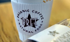 Coffee cup and sandwich in a Pret a Manger store