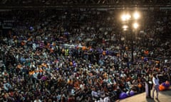 Former political science professor Pablo Iglesias addresses a Podemos rally