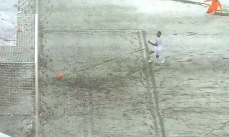 Hannover denied certain goal as ball gets stuck in snow on goal line – video