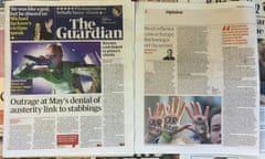 A montage of the front page of The Guardian newspapers