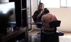 Inside an informal hair salon in Buenos Aires. 