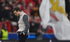 Scott Parker is dejected after Club Brugge’s defeat by Benfica