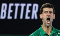 Novak Djokovic roaring with delight as he went on to claim his eighth Australian Open title in 2020