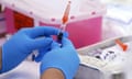 Preparation of a flu vaccine. With flu and Covid on the rise in England alongside scarlet fever and strep A infections, experts stressed the importance of immunisation.