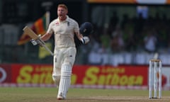 Jonny Bairstow roars with delight after scoring a century on day one of the third Test between England and Sri Lanka in Colombo