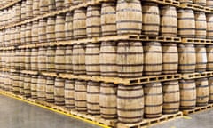 Barrels of whisky stored at a Diageo warehouse