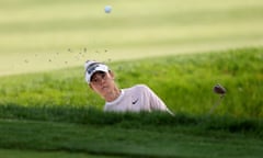 Nelly Korda of the United States plays a shot from a bunker on the ninth hole during the third round of the Cognizant Founders Cup at Upper Montclair Country Club on Saturday afternoon.