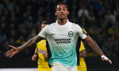 Brighton's Joao Pedro celebrates after scoring against AEK Athens