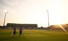 Somerset CCC v Glamorgan - Vitality Blast T20<br>TAUNTON, ENGLAND - MAY 28: Will Smeed and Tom Banton of Somerset make their way out to bat during the Vitality Blast T20 match between Somerset and Glamorgan at The Cooper Associates County Ground on May 28, 2023 in Taunton, England. (Photo by Harry Trump/Getty Images)