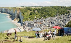 Yport, Upper Normandy. Scene of friends adopting a corner of the Yport cliffs for a barbecue as if they were in their own garden.