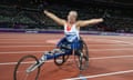 Hannah Cockroft celebrates after winning a race