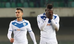 Brescia’s Mario Balotelli (right) reacts after being subjected to racist abuse during the game at Verona this season.