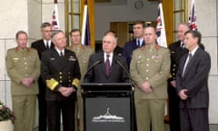 Prime minister John Howard flanked by military top brass in 2002, a year of heightened security concerns.