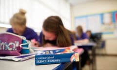 GCSE pupils studying French in a class at a secondary comprehensive school