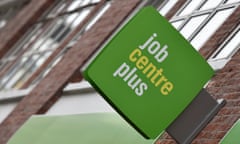 A Job Centre Plus sign is seen in central London