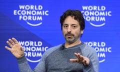 Google co-founder Sergey Brin gestures during a session of the World Economic Forum, on January 19, 2017 in Davos.