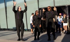 Space tourists, from left, Jon Goodwin, Anastasia Mayers and her mother, Keisha Schahaff boarding their Virgin Galactic flight.