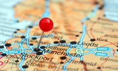 Manchester pinned on a map of Europe