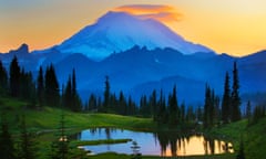 Blue ridge mountains? Not in Virginia. This is Mount Rainier at sunset from Tipsoo Lake.<br>