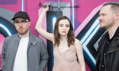 Brooklyn, NY May 5th 2018, Chvrches, A Scottish synth pop band from Glasgow, consisting of Lauren Mayberry Martin Doherty (hat) and Iain Cook (oldest) close to their Bushwick studio in Brooklyn Photography by Christopher Lane/Obsever Magazine<br>Brooklyn, NY May 5th 2018, Chvrches, Lauren Mayberry Martin Doherty (hat) and Iain Cook (oldest) close to their Bushwick studio in Brooklyn Photography by Christopher Lane/Obsever Magazine