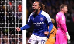 Ipswich Town's Marcus Harness celebrates scoring their third against Hull.