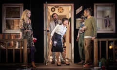 Yolanda Kettle, Ferdinand Kingsley, Katie Leung, Tamara Lawrance and Anthony Welsh on a front porch in The Comeuppance.