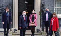 China sanctions<br>(left to right) Sir Iain Duncan Smith, David Alton, Nus Ghani, Tim Loughton and Helena Kennedy, Baroness Kennedy of The Shaws outside number 10 Downing Street in London where they met Prime Minister Boris Johnson after MPs and peers who have challenged Beijing’s human rights abuses were hit with sanctions. Picture date: Saturday March 27, 2021. PA Photo. See PA story POLITICS China. Photo credit should read: Ian West/PA Wire