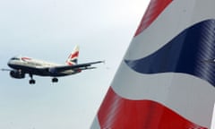 A British Airways plane lands at London Heathrow airport.